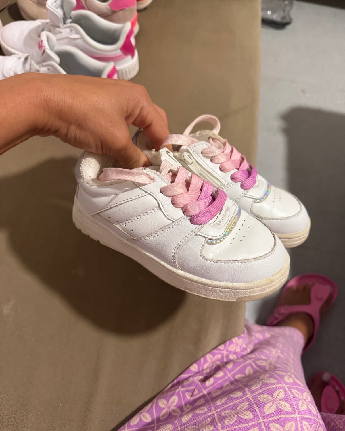 Basket blanche à lacets rose - 27